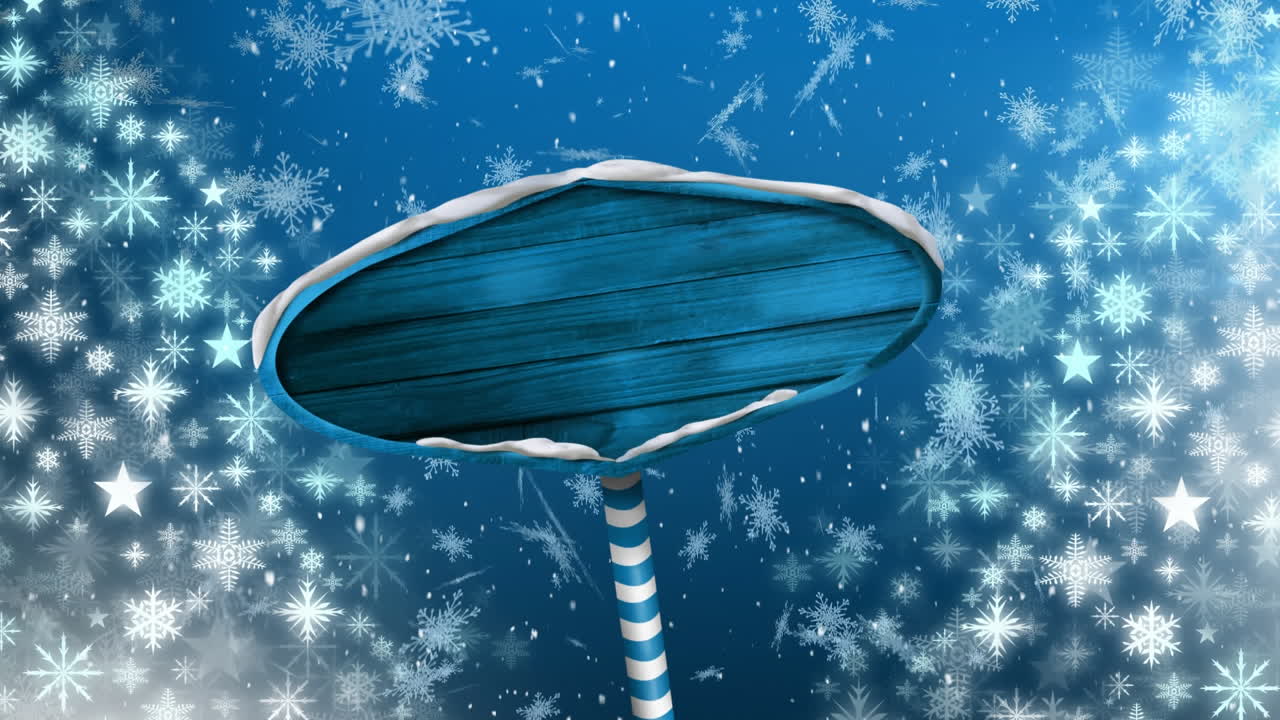 눈이 내리고 나무 표지판