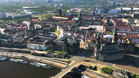 Aerial-View-Over-Dresden-Cathedral-And-The-Frauenkirche