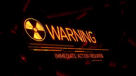 animation of warning text with biohazard symbol on black background