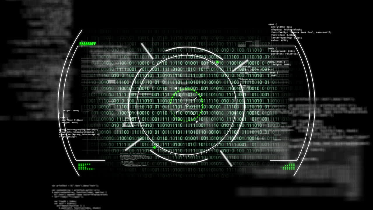Animation of scope scanning and data processing on black background