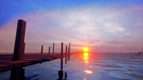 sunset pier over calm water