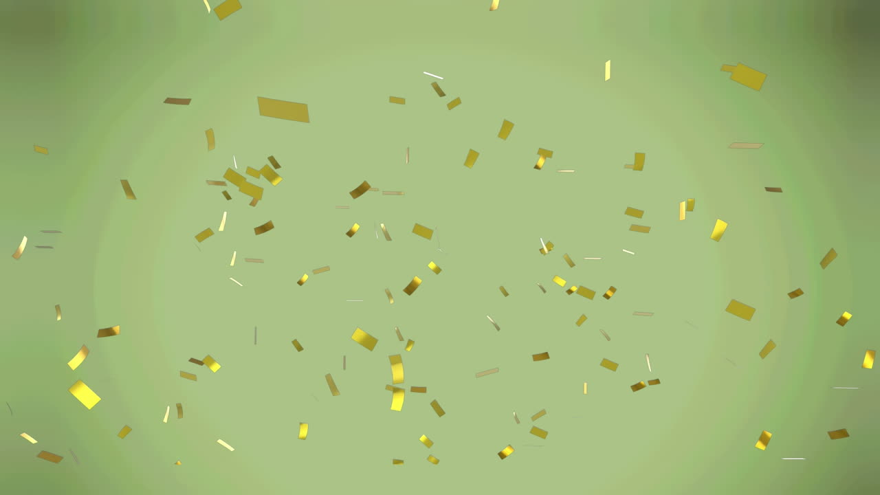 Animasi confetti emas berjatuhan di atas latar belakang hijau