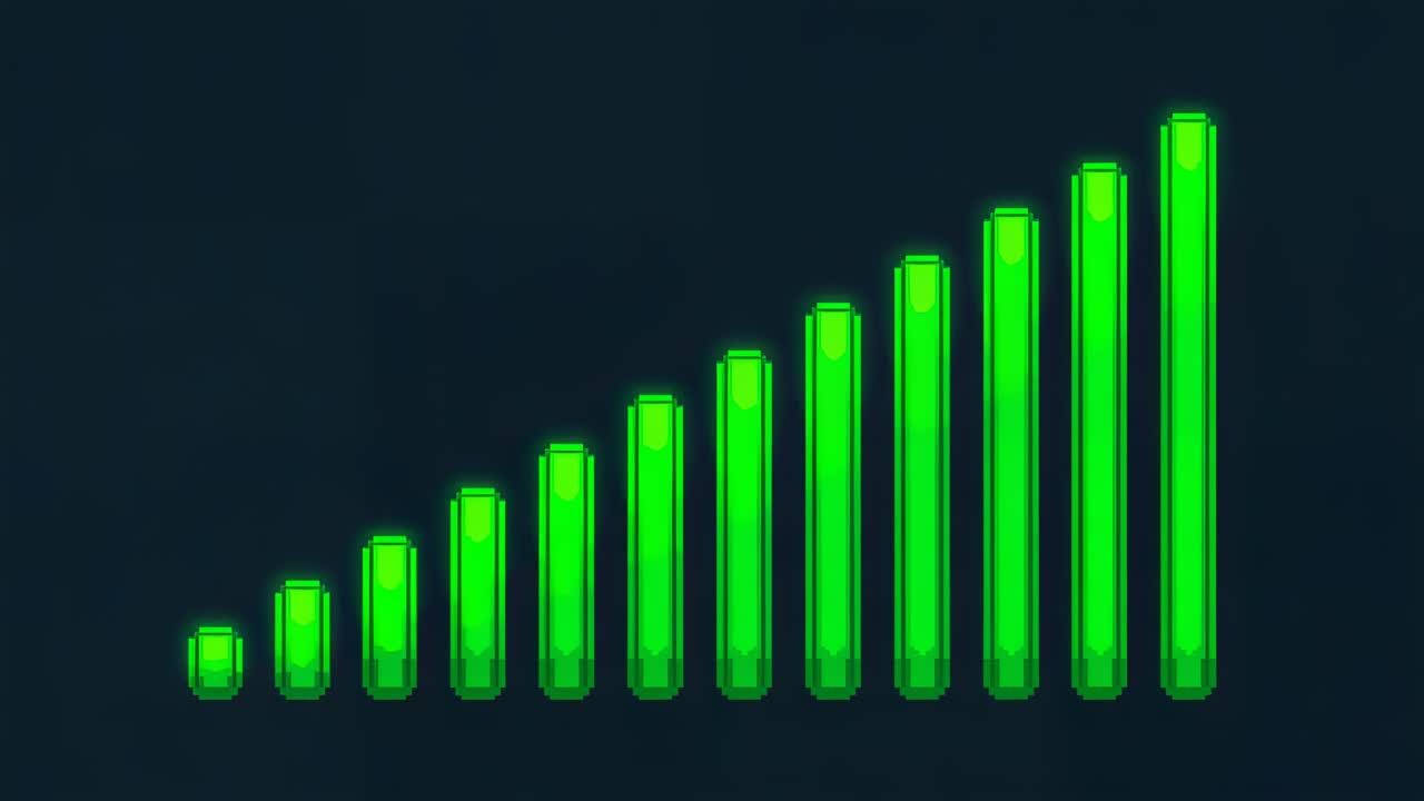 Animating 12 neon-green equalizer bars pulsing and growing on dark UI canvas on play, signaling