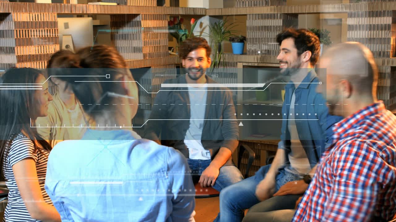 animación de datos sobre diversos colegas de negocios aplaudiendo en la oficina