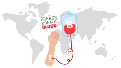 animation of blood donation icon and text over world map