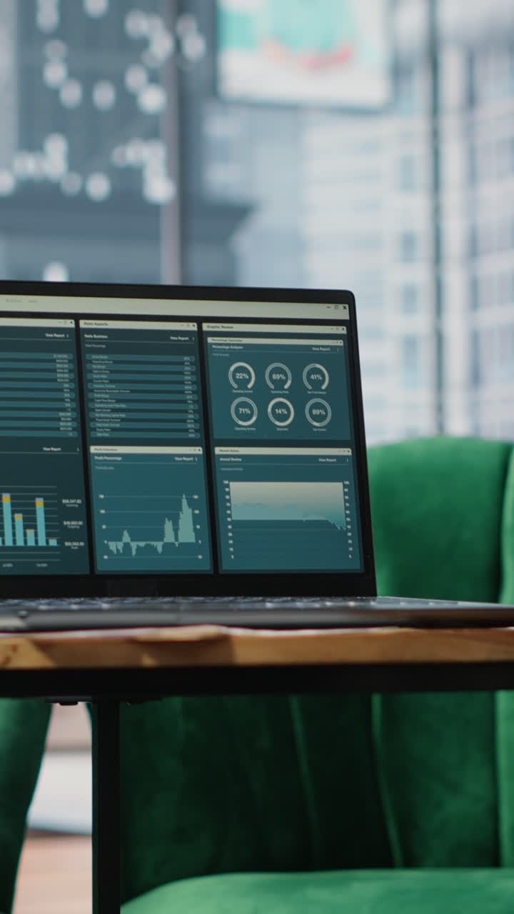 Vertical Video Big data reports and graphics showcasing business corporation success