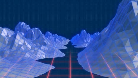 animation of digital mountains and shapes on blue background