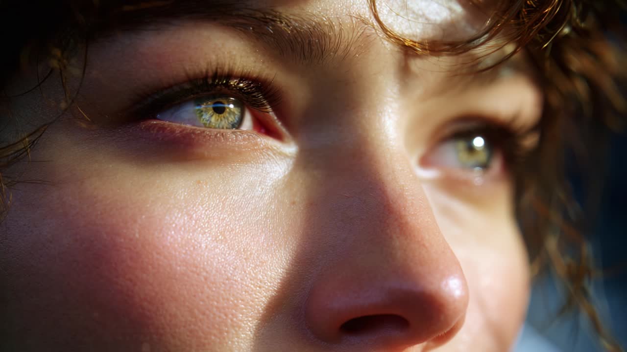 An Intimate Close-Up of Bright, Expressive Eyes Captivatingly Gazing into the Distance, Revealing Depth and Emotions Through Captivating Shades and Intricate Details of Natural Beauty