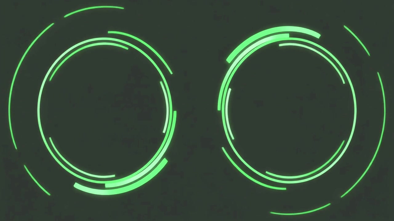 Animated Green Digital HUD Circles on Dark Background