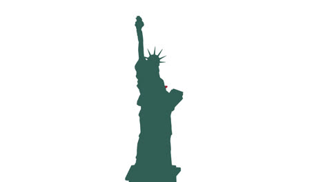 animation of blue white and red stars moving over statue of liberty silhouette