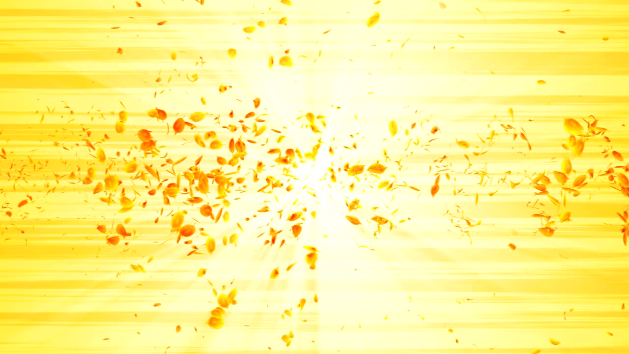 노란 잎의 소용돌이, 계절 잎의 나선형 반이는 입자, 춤추는 잎, 다채로운 자연 터널 루프 애니메이션.