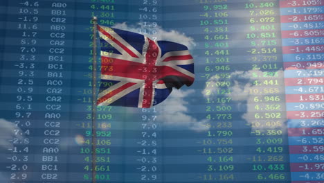 la bandera británica ondeando sobre la animación de datos del mercado de valores