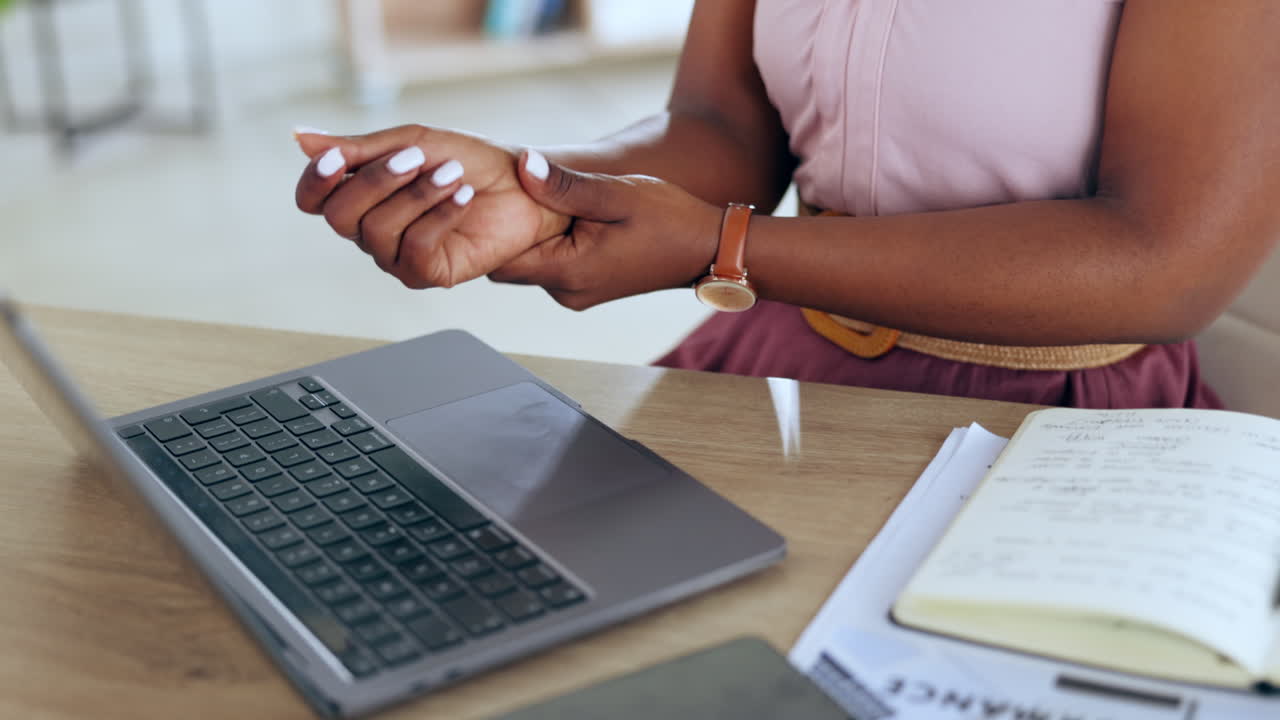 Wrist pain, business woman hands