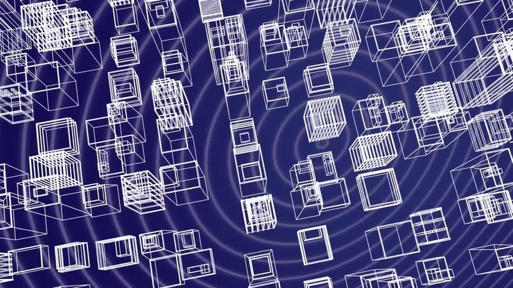 Animation of 3d architecture city drawing moving with scope scanning