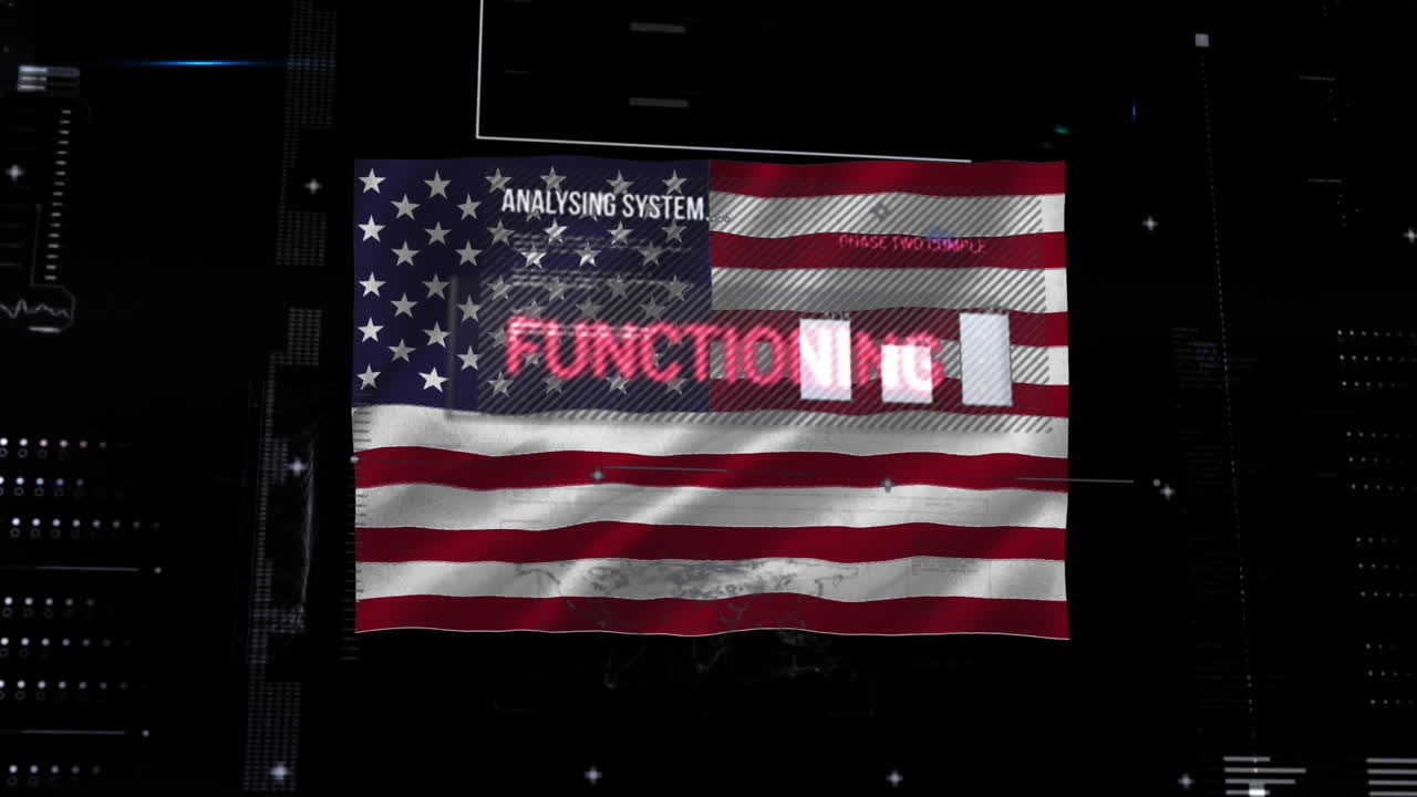 procesamiento de datos sobre la bandera de los ee.uu. ondeando contra un fondo negro