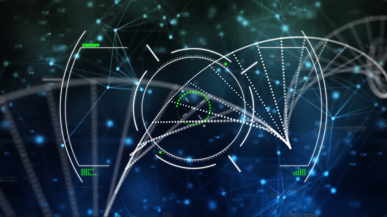 Animation of glitch and diverse shapes on blue and black background