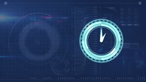 animación de un reloj moviéndose sobre un fondo azul con datos diversos
