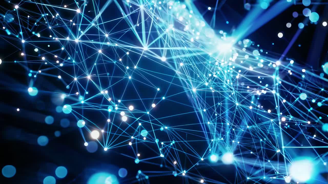 Dynamic video concept of interconnected blue lines and glowing nodes