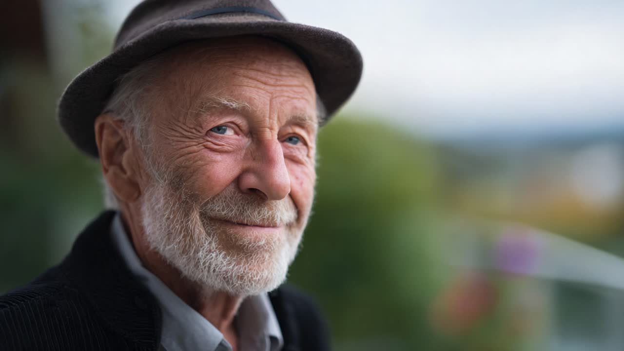 Un sorriso caloroso: Catturare l'essenza della saggezza e della gioia nelle espressioni di una persona anziana in due bellissime cornici di vita