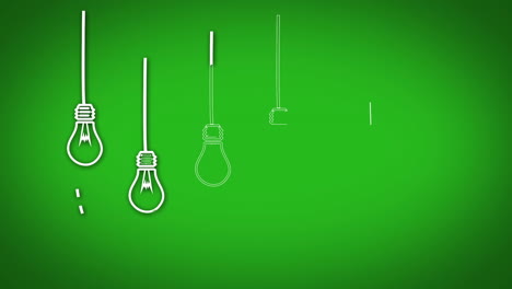 Light-bulb-graphics-appearing-in-row-on-green-background