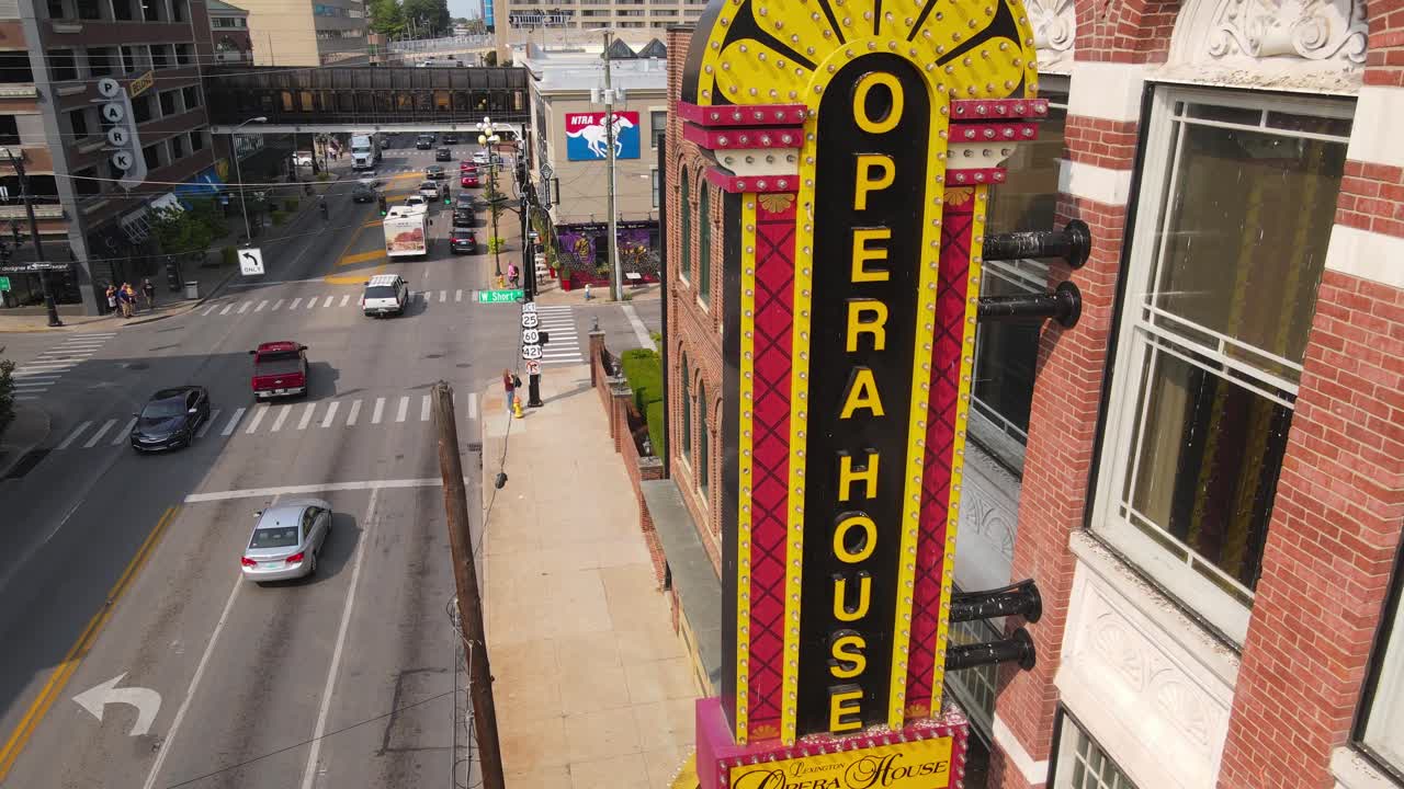 Aerial View of Opera House on a Busy City Street
