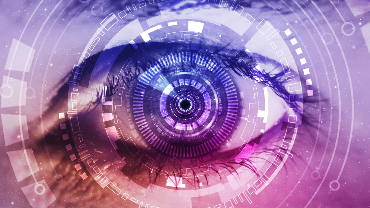 primer plano de ojo futurista de alta tecnología con pantalla verde