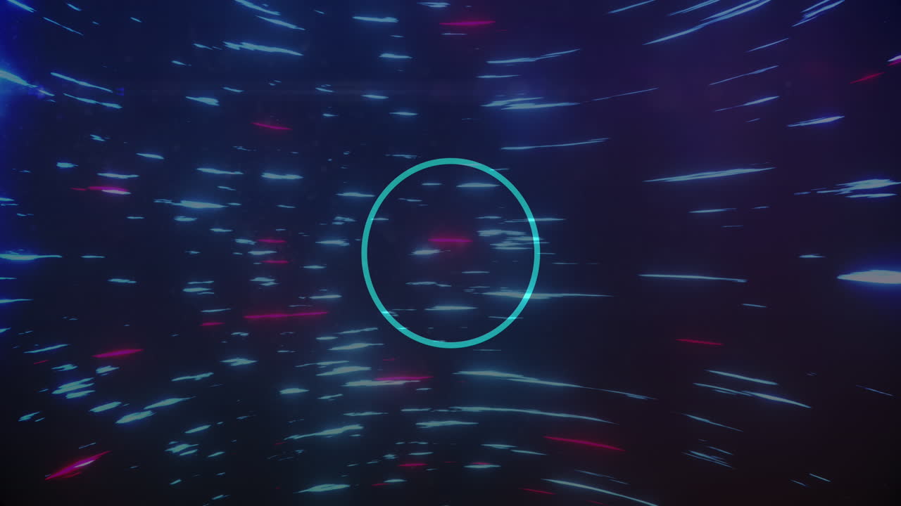 Animation of circles, blue and pink lights moving fast on black background