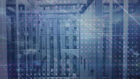 animation of data processing over spots and server room