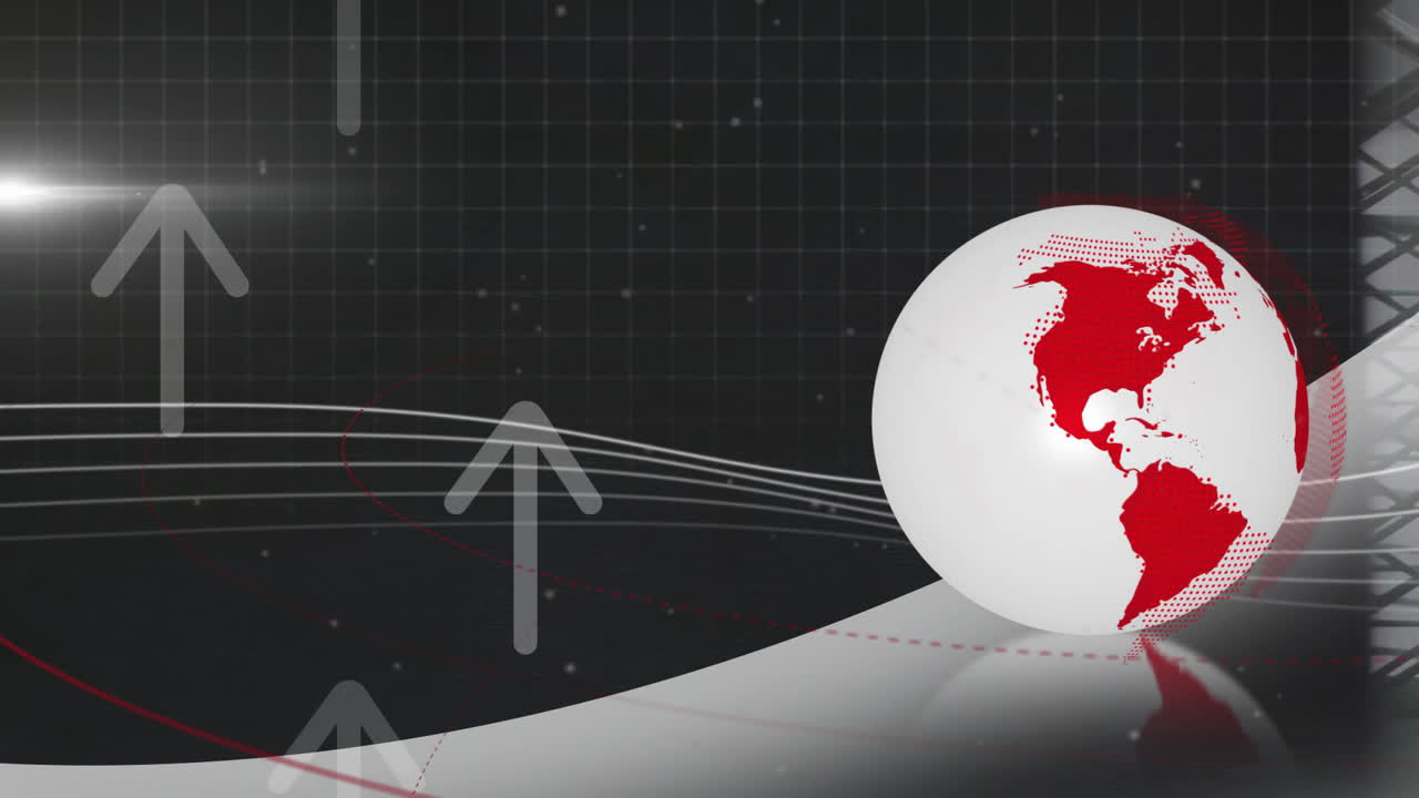 계단 위로 올라가는 동안 다양한 동료들이 대화하는 동안 지구와 화살표의 애니메이션