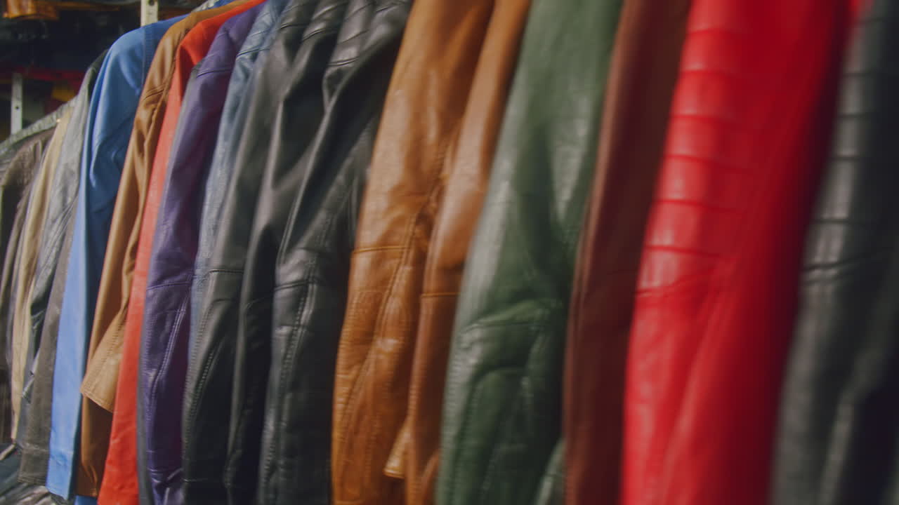 Sliding through colorful leather jackets
