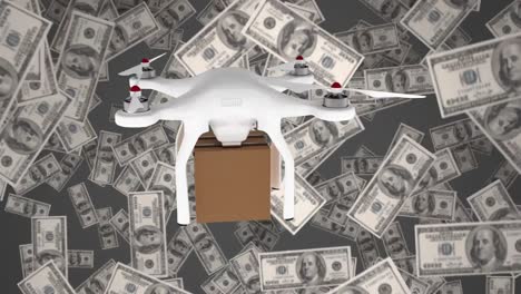 Animation-of-a-delivery-drone-against-money