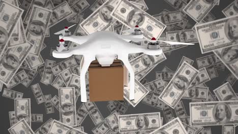 animation of a delivery drone against money