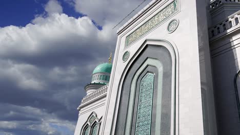 moscow cathedral mosque against the moving clouds, russia -- the main mosque in moscow, new landmark