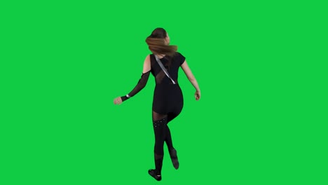 slow motion female dancer performance in front of the green screen wearing a black outfit