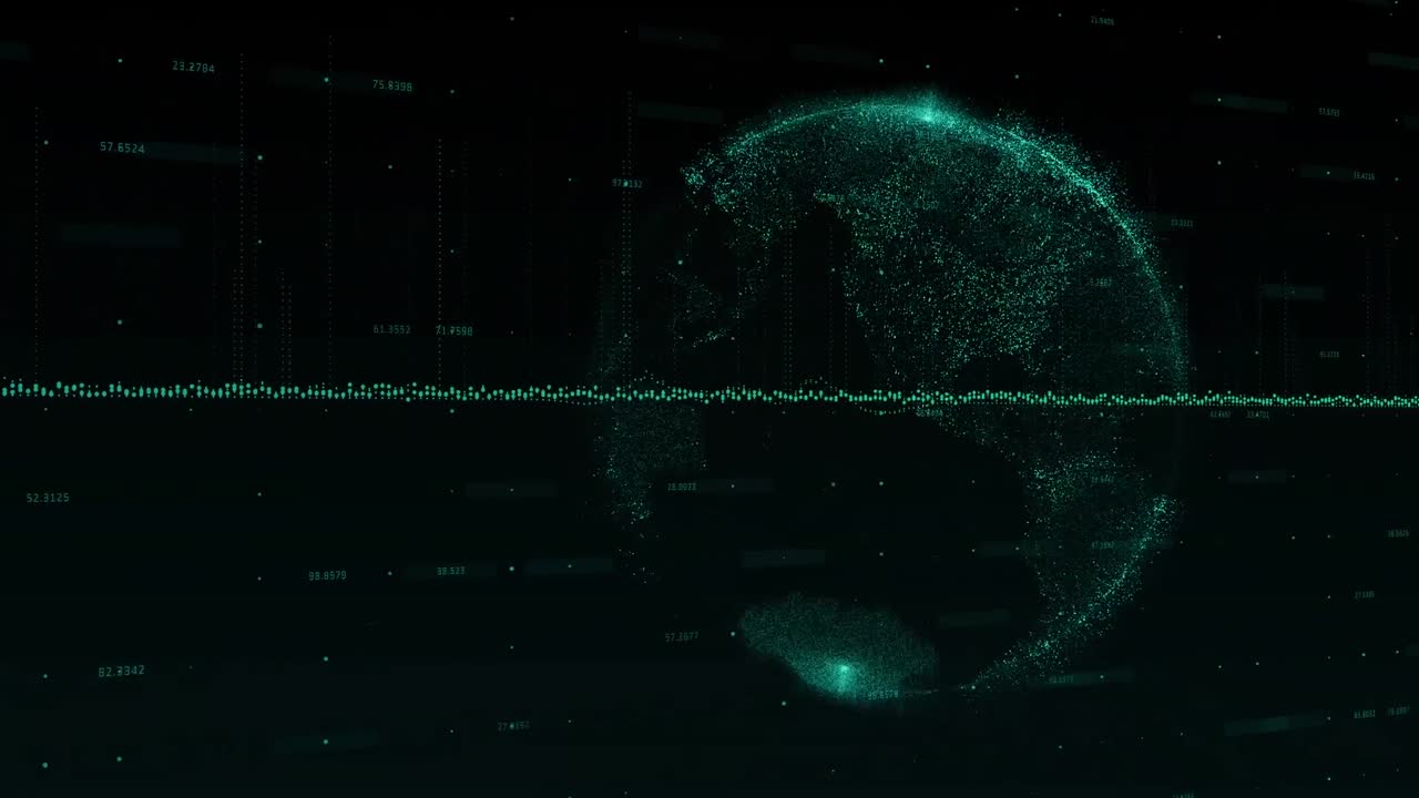 Animation of globe of connections and data processing