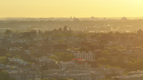 aerial view of brooklyn at sunrise. shot in new york city on a spring morning.