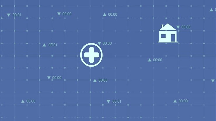Animation af databehandling med ikoner over aktiemarkedet