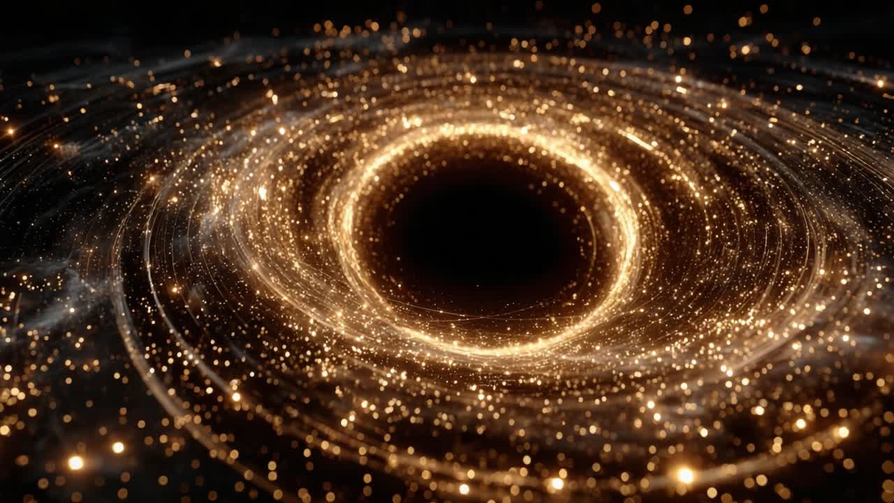 A Stunning Visual Journey Through the Hypnotic Inner Workings of a Black Hole, Capturing the Mysteries of Space with Glittering Cosmic Particles and Spiraling Energy