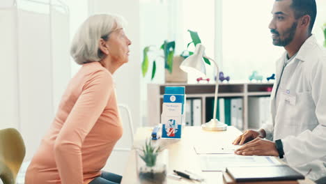 senior woman, doctor and man shaking hands