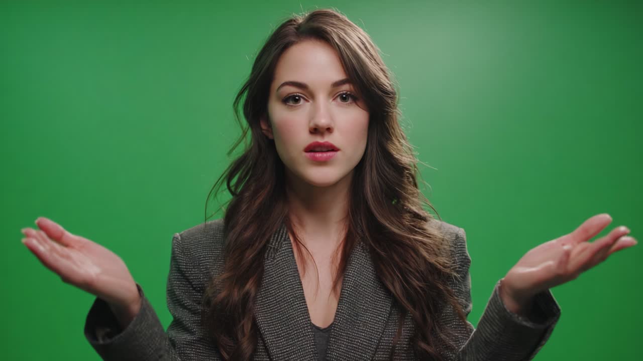 A Conflicted Expression: Transitioning from Calm to Confused in Front of a Green Screen Background Captured in Two Distinct Frames