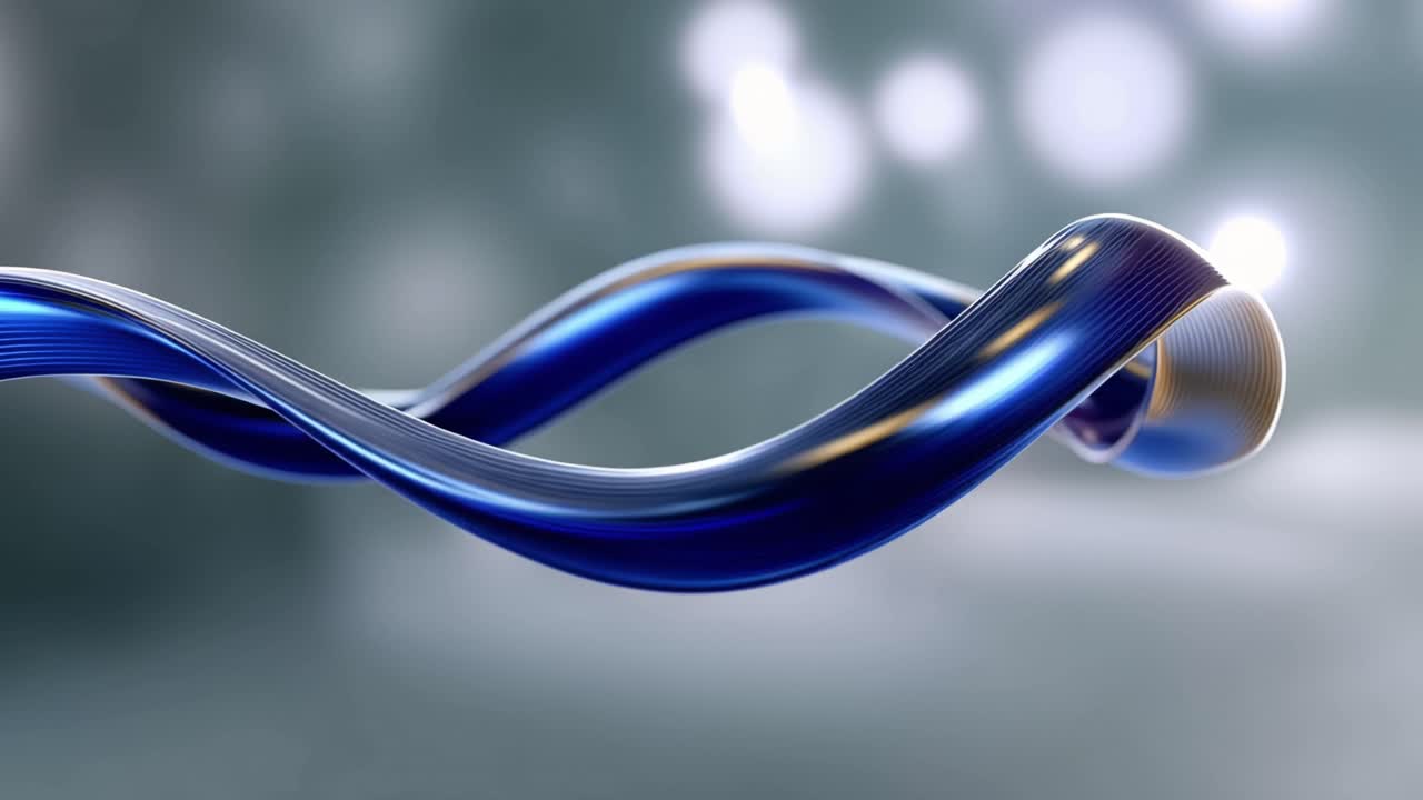 Dynamic Blue and Gold Metallic Ribbon Abstract Animation