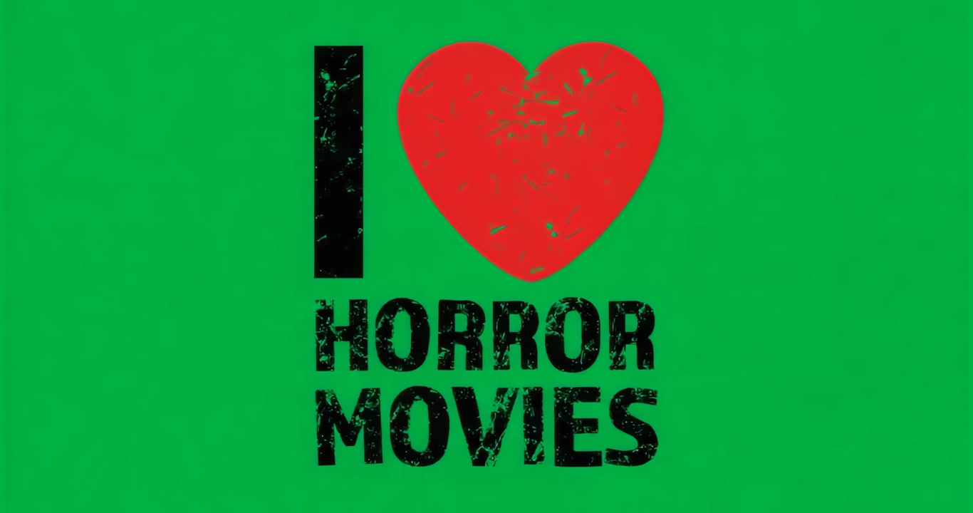Starting frame graphic showing I heart HORROR MOVIES on transparent background expressing fan love