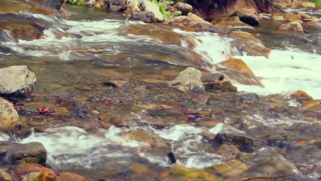 Closeup-of-rapids.-Water-flowing-over-rocks-at-sunlight.-Closeup--mountain-river