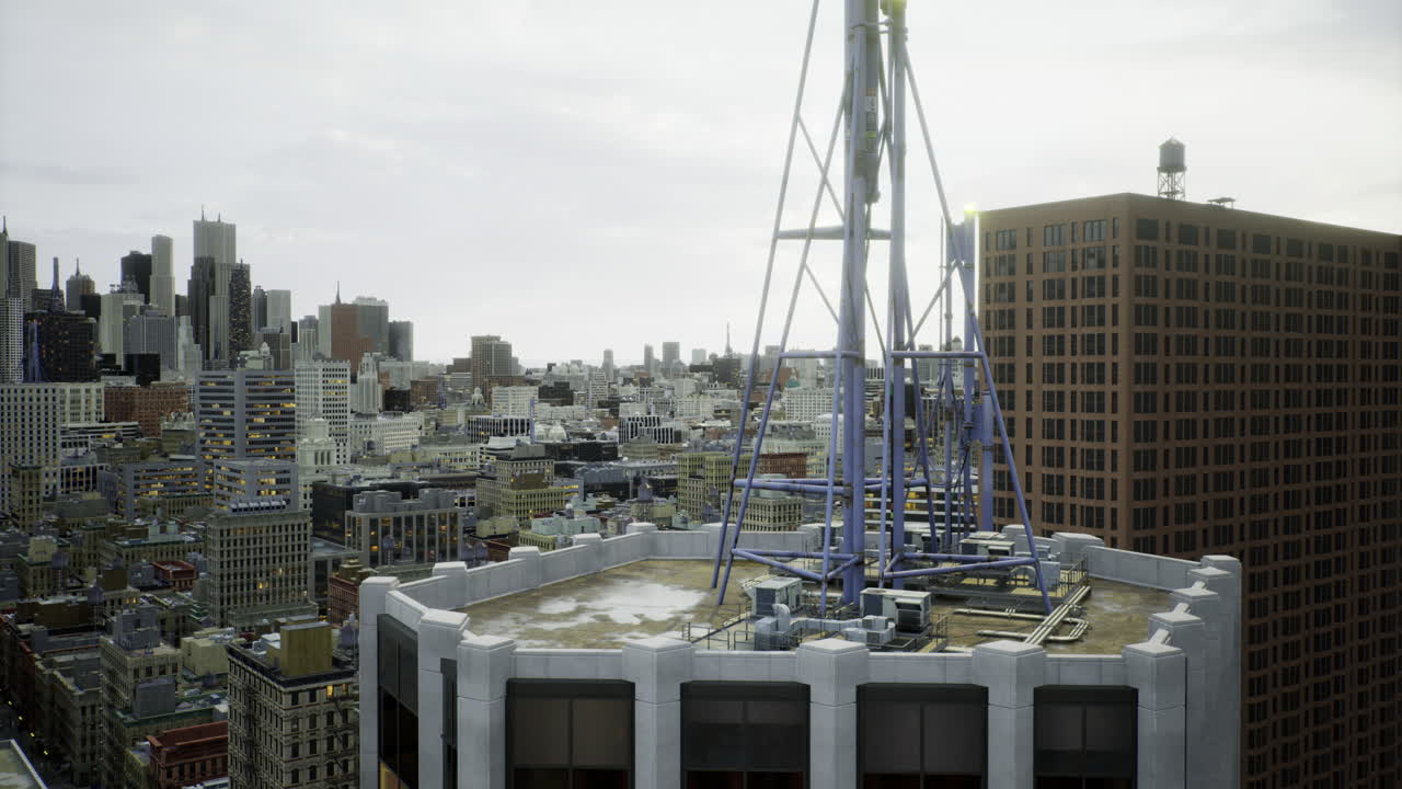 Urban skyline adorned with towering structures and intricate rooftops