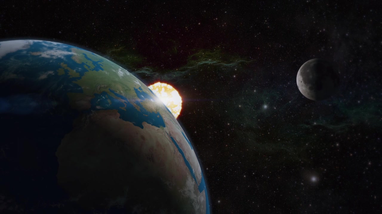 Sun appearing from behind earth