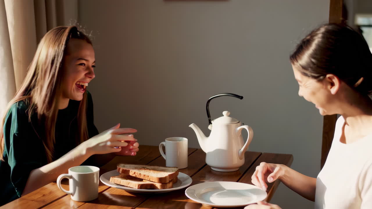 Two women having breakfast