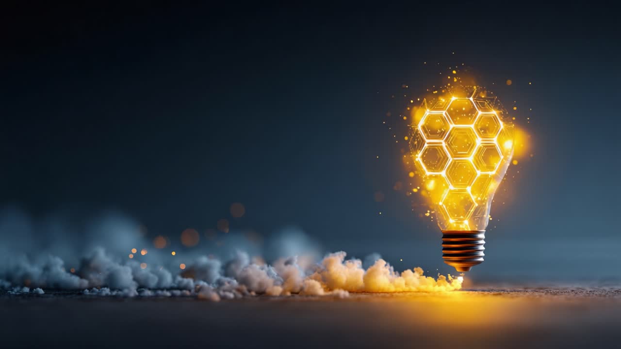 Una vista mozzafiato di una lampadina luminosa che rilascia una magica texture a nido d'ape, illuminando lo spazio circostante con una calda e vibrante aura di creatività e innovazione
