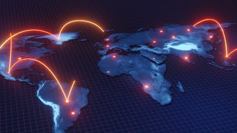 la globalización tecnológica de la tierra en animación 3d. puntos de negocios globales en un planeta giratorio.