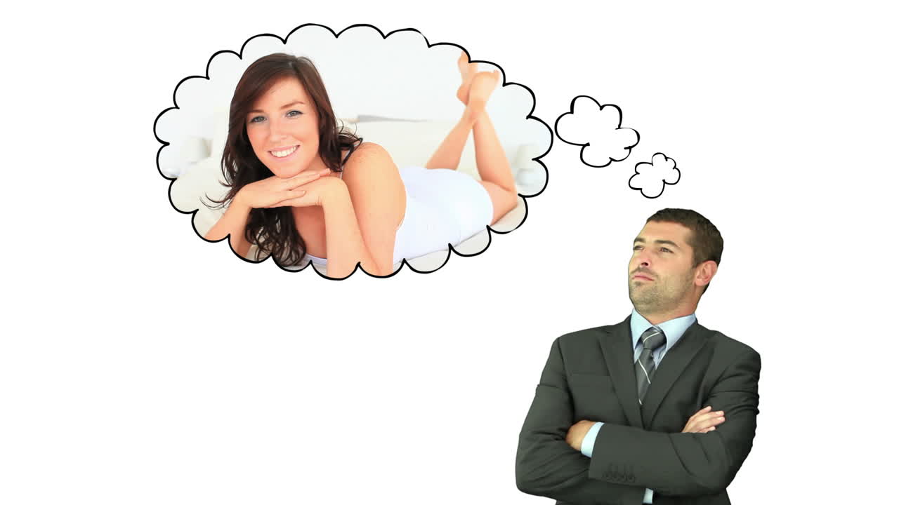 un hombre de negocios pensando en su novia.