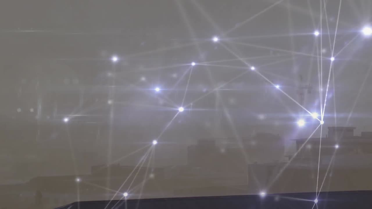 animación de la red de conexiones sobre el paisaje urbano